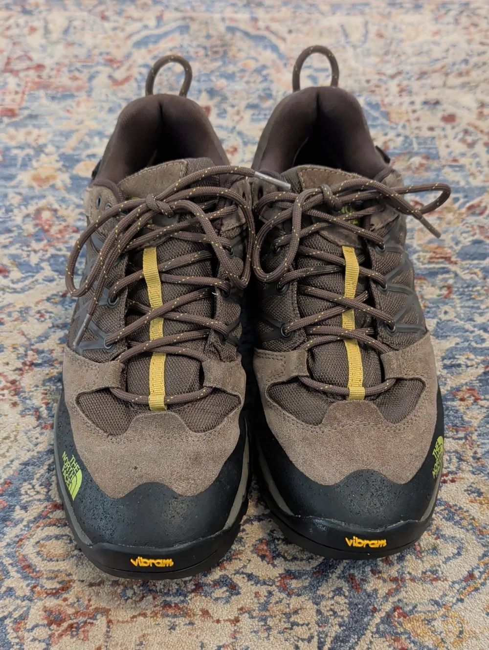The North Face Men’s Brown Trail Hiking Shoes with Yellow Accents